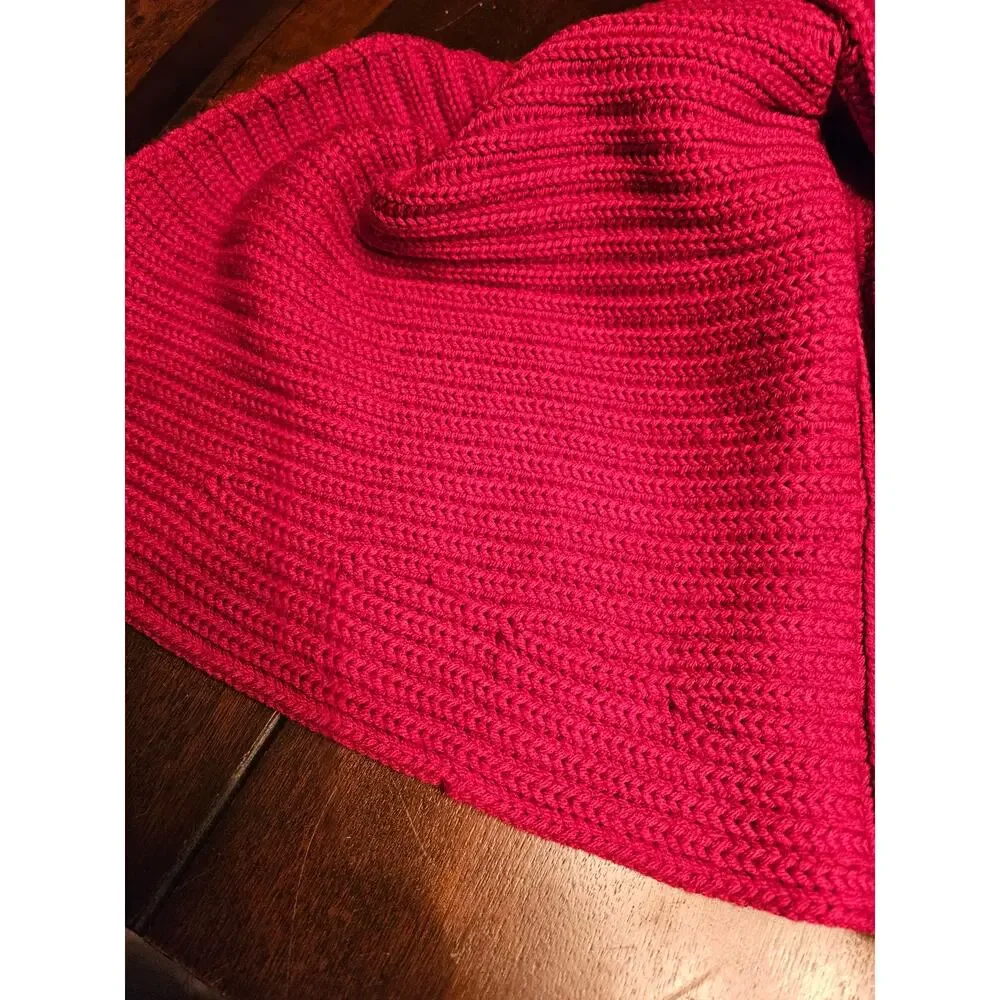 Eileen Fisher Raspberry Red Open-Front Ribbed Knit Cardigan - Picture 9 of 16